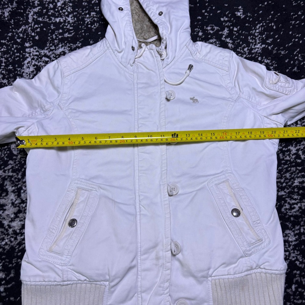 Abercrombie & Fitch Womens White Y2K Sherpa Lined Hooded Bomber Jacket Large - Picture 7 of 8